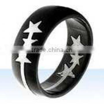 Stainless steel jewelry, black stainless steel ring, steel ring, stainless steel jewellery, black steel gridded star ring