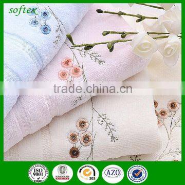 Manufacturer Wholesale 32s2 Cut Velvet Pile Towel Cotton Terry Towel With Artificial Embroidered Roses Plum Flowers photo-3