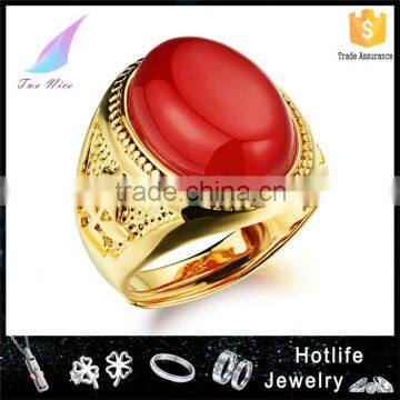Copper Gold Plated Jewelry Stone Agate Ring Model Woman