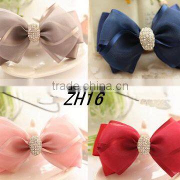 Colors Chiffon Ribbons Rhinestone Hair Bow Bow Hair Jewelry