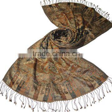 60/40 Silk Wool Jacquard Woven long size 70x200 cms winter wear scarf