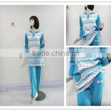 Exclusive custom classic blue long coat hooded pajamas women