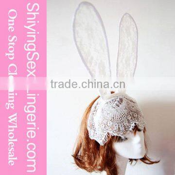 Party Fashion White Floral Lace Bunny Rabbit Ear Headband