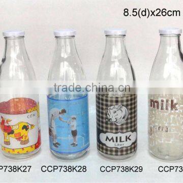 CCP738K27 1L glass milk bottle with decal printing with metal lid