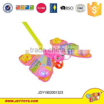 Plastic push&pull butterfly,light up cartoon.kids flash play game toys