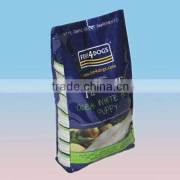 Flat bottom quad seal plastic bag/dog food packaging bag