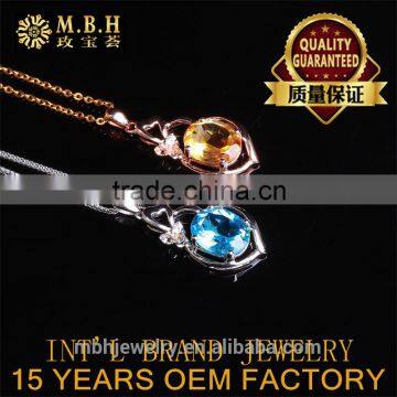 jewellery 925sterling silver 18K gold plat precious natural blue topaz yellow citrine gems pendant necklace turkish gold jewelry