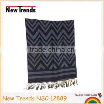 Black & grey waves pattern woven pashmina man winter scarf