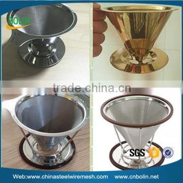 2016 New Products Silver and Golden Color Stainless Steel Pour Over Coffee Cone Dripper