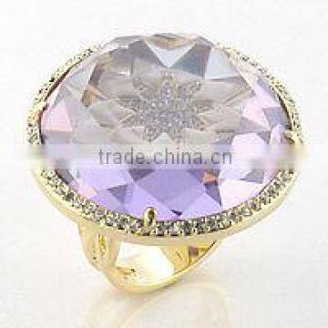 Gold Plated Big Light Amethyst Stone Ring