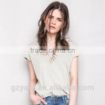 Lady and Women's Fashion Sexy Casual Hollow Cotton T Shirt