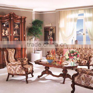 American antique style genuine leather solid wood sofa set design for living room furniture