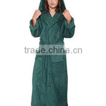 Men's Hooded Full Ankle Length Cotton Robe--Hunter Green