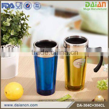 Designed Beautiful Double Wall Insulated Plasticl Coffee Mugs With Handle