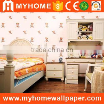 Wholesale Cheap Solid Pink Blue Color Background Cute Carton Bear Design Baby Kids Wallpaper for Bedroom