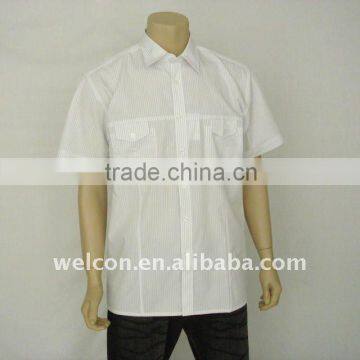 Men's fashion casual 100% cotton white short sleeve style stripe shirt