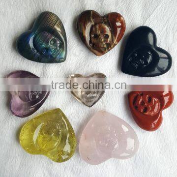 New Product Natural Crystal Quartz Heart Shaped Skull Carvings for Gift