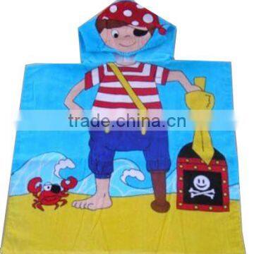 100% Cotton Velour Fiber Reactive Print Hooded Towel Pirate