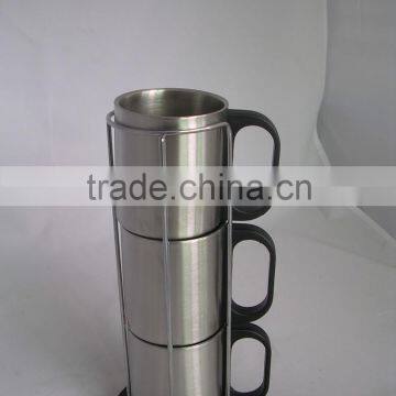 Three piece 220ml cup set one row eco-friendly FDA LFGB double layer stainless steel coffee mug cup tumbler