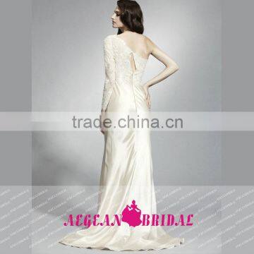 HT66 Sexy One Shoulder Scoop Neck Beaded Bust Dresses For Prom Long Sleeve Floor Length Mermaid Vestidos De Graduacion photo-2