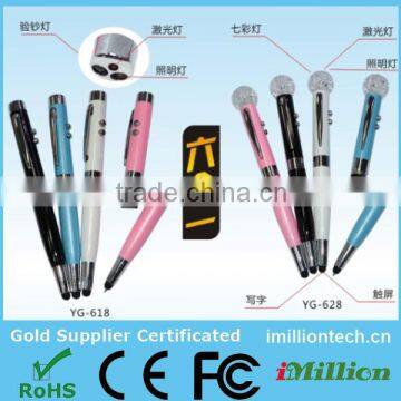 2015 new design 5 in 1 ball pen and touch screen stylus with led light & laser&USB drive