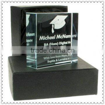 3D Laser Etched Glass Block For Graduation Souvenir