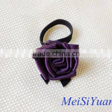 Purple handmade Rose Satin Ribbon Bow Decoration Perfume Bottle Flower with elasitc loop