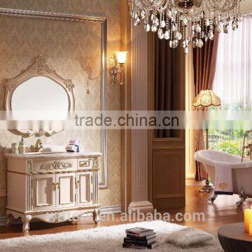 Palace royal white wooden bathroom vanity furniture exquisite carved solide wood WTS807