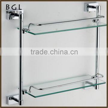 Square Zinc Alloy And Frosted Glass Chrome Plated Bathroom Accessories Wall Mounted Tier Shelf With Bar