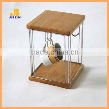 wire with wood hanging cup rack