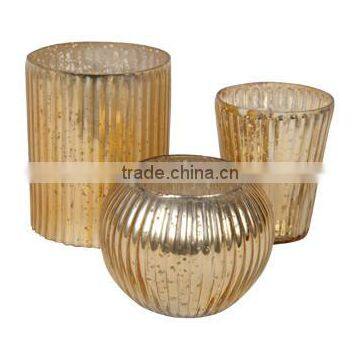 3 pcs set mercury finish glass cloche candle holders glass votive gold copper