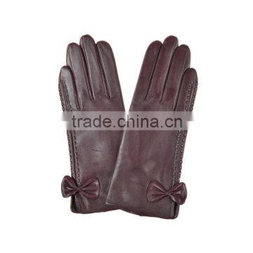 Simple and Lovely Purple Threading Bowknot Threading Girls Sheepskin Leather Glove photo-3