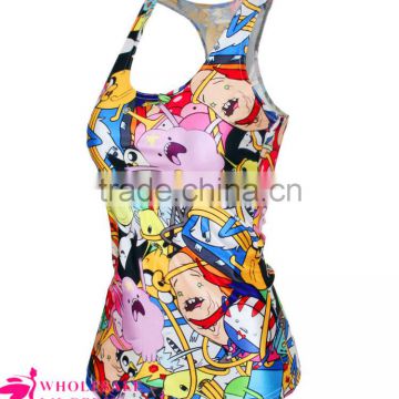 Adventure time cartoon print tank tops ladies summer tops