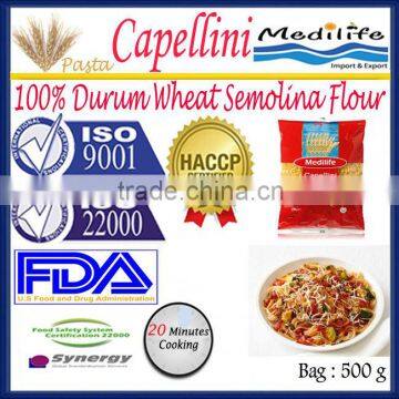 Best Durum Wheat semolina Capellini Pasta,Pasta Capellini,500g Bag,Capellini Macaroni