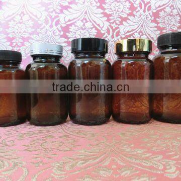 100cc 120cc 150cc 200cc pharmaceutical amber brown glass material empty boston bottle with air tight lid cover and inner