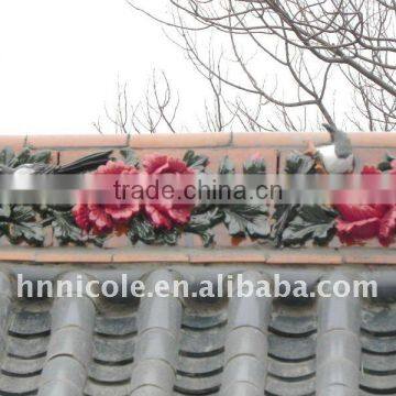 grey glazed roof tile with flower ridge decoration