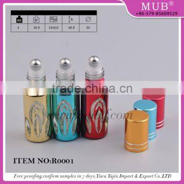 New design 3ml mini essential oil stainless steel roller ball glass roll on perfume bottle with aluminum cap