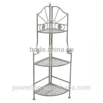 POWERLON shabby chic durable 3-tier metal corner garden shelf flower plant stand anti white