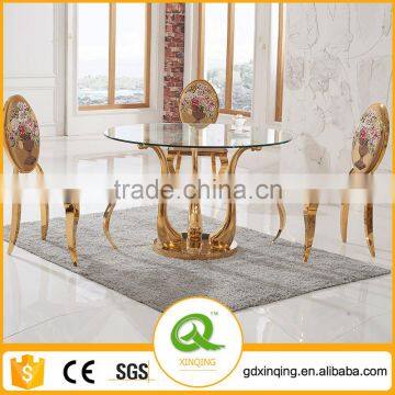 TH410 Rose Gold Stainless Steel Round Glass Top Dining Table