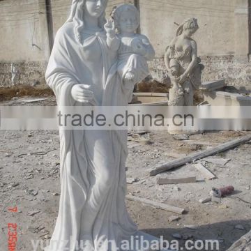 Hand carved white marble stone virgin Mary with baby statue