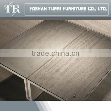 Modern Nature Travertine Marble Living Room Side Table With Glass Top photo-4