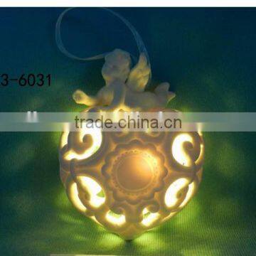 White Bisque ceramic christmas tree ornaments wiht led light