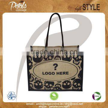 PP laminated jute tote bag with rope handle & with two overall print