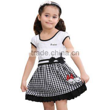 Latest Fashion black and white plaid dress girls summer wear