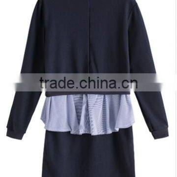 2016 New Style Autumn Shirt Korean Turn Down Collar Long Sleeve Dress Patchwork photo-6