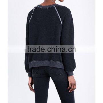 Wholesale Women Apparel Casual Long Sleeves Round Neck Ribbed Trims Jersey Sweatshirt(DQE0261T) photo-3