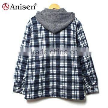 Garment Stock Lot Chinese Supplier Men Fleece Plaids Jacket With Hood photo-2