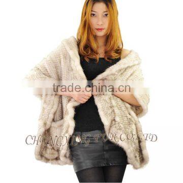 CX-B-M-15 Ladies Latest Kintted Real Mink Fur Woman Fashion Black Fur Shawl photo-5