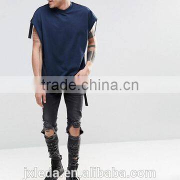 Custom Men Fashion Super Oversized Sleeveless Heavyweight Jersey T-shirt With Taping photo-3