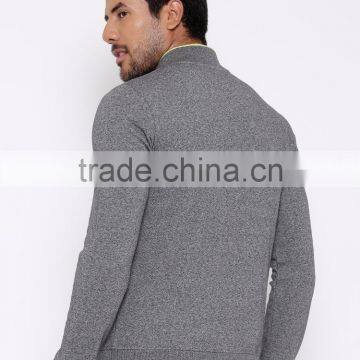 Grey Sweatshirt With Grindle Effect For Man Mock Collar Full Concealed Zip Closure Sweater Brushed Fleece Lining photo-4